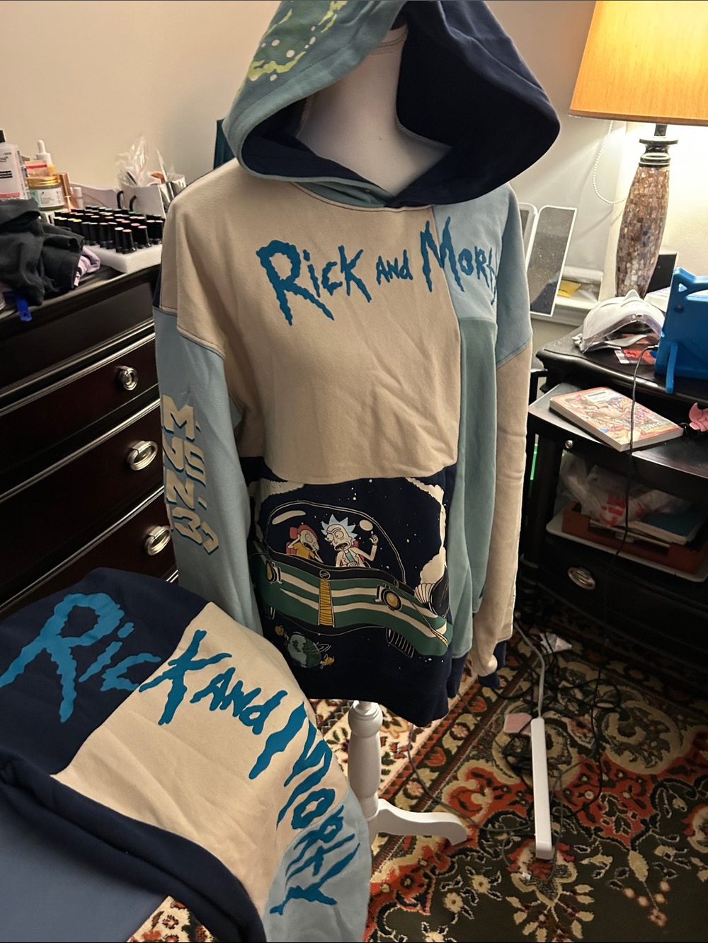 Men's Colorblock Graphic Hoodie Sweatshirt - and pants set Light Blue & Navy